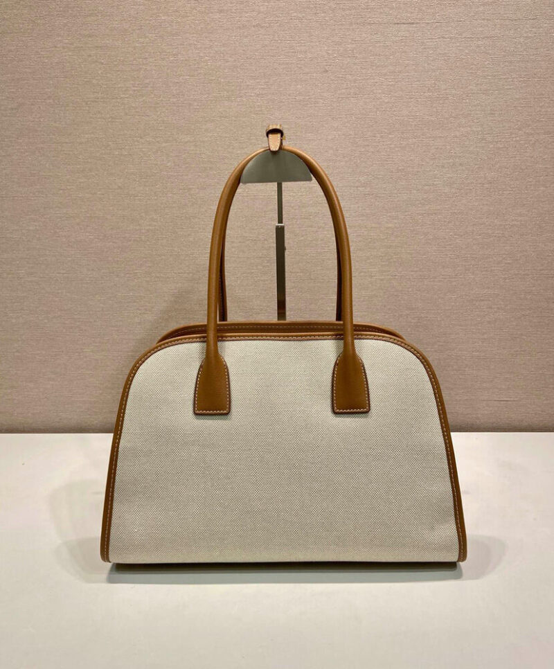 Prada Medium Linen Blend And Leather Tote Bag 1BG572